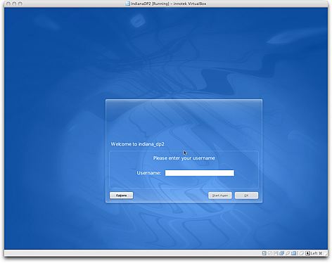 VirtualBox OpenSolaris Login